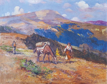 «Пейзаж с гуцулкой, которая ведет коня», 1960-е
