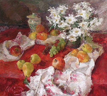 "Яблоки и груши на красном", 2005