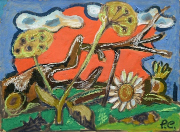 «Цветы, корни и облака на красном фоне», 1970-80-е