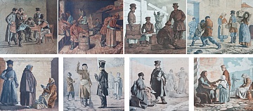 Коллекция из 8 литографий из серии «Сцены из российского быта», 1840-е