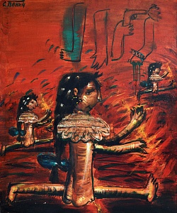 «Обнаженные гимнастки с воротничками на шпагате», 1980-е