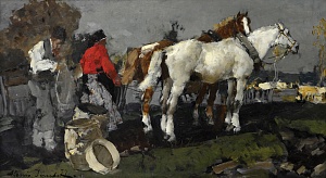 «Пейзаж с лошадьми и крестьянами», 1940-е