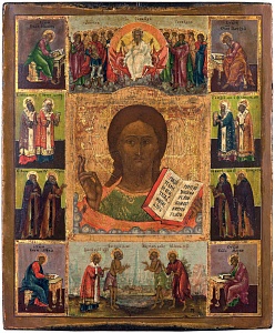 Господь Вседержитель с поклонением жертве, евангелистами и избранными святыми